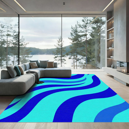 Deep Blue Aqua Swirl Waves Rug