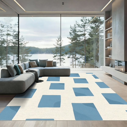 Soft Blue Square Tile Layout Rug