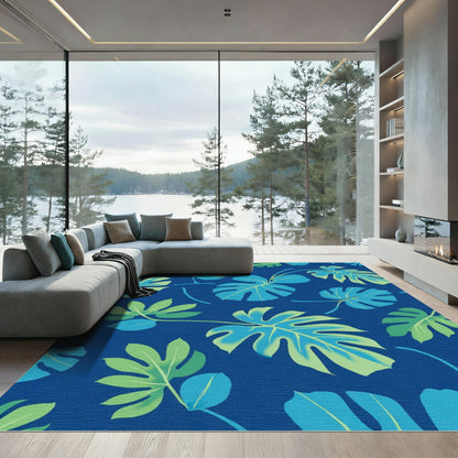 Tropical Blue Green Leaf Arrangement Rug