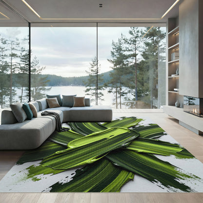 Verdant Swirl Abstract Paint Strokes Rug