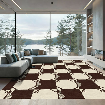 Brown Beige Profile Checkerboard Rug