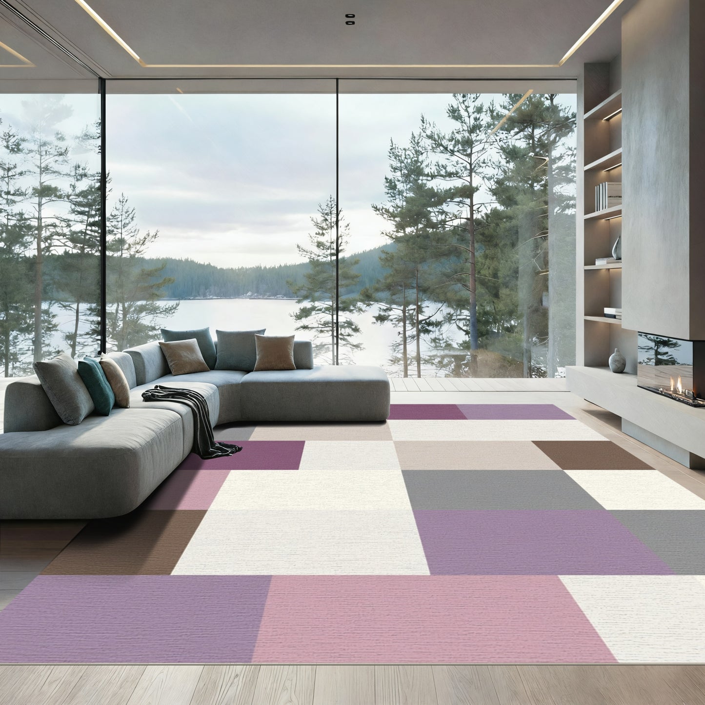 Harmonious Lavender Taupe Geometric Blocks Rug