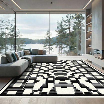 Monochromatic Abstract Geometric Block Rug