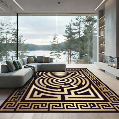 Gilded Black Maze Meander Rug