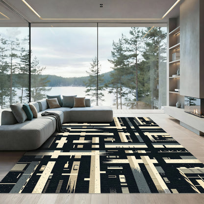 Urban Abstract Monochrome Grid Composition Rug