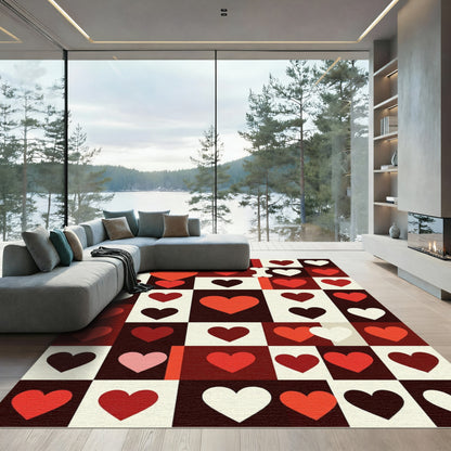 Red Heart Grid Composition Rug