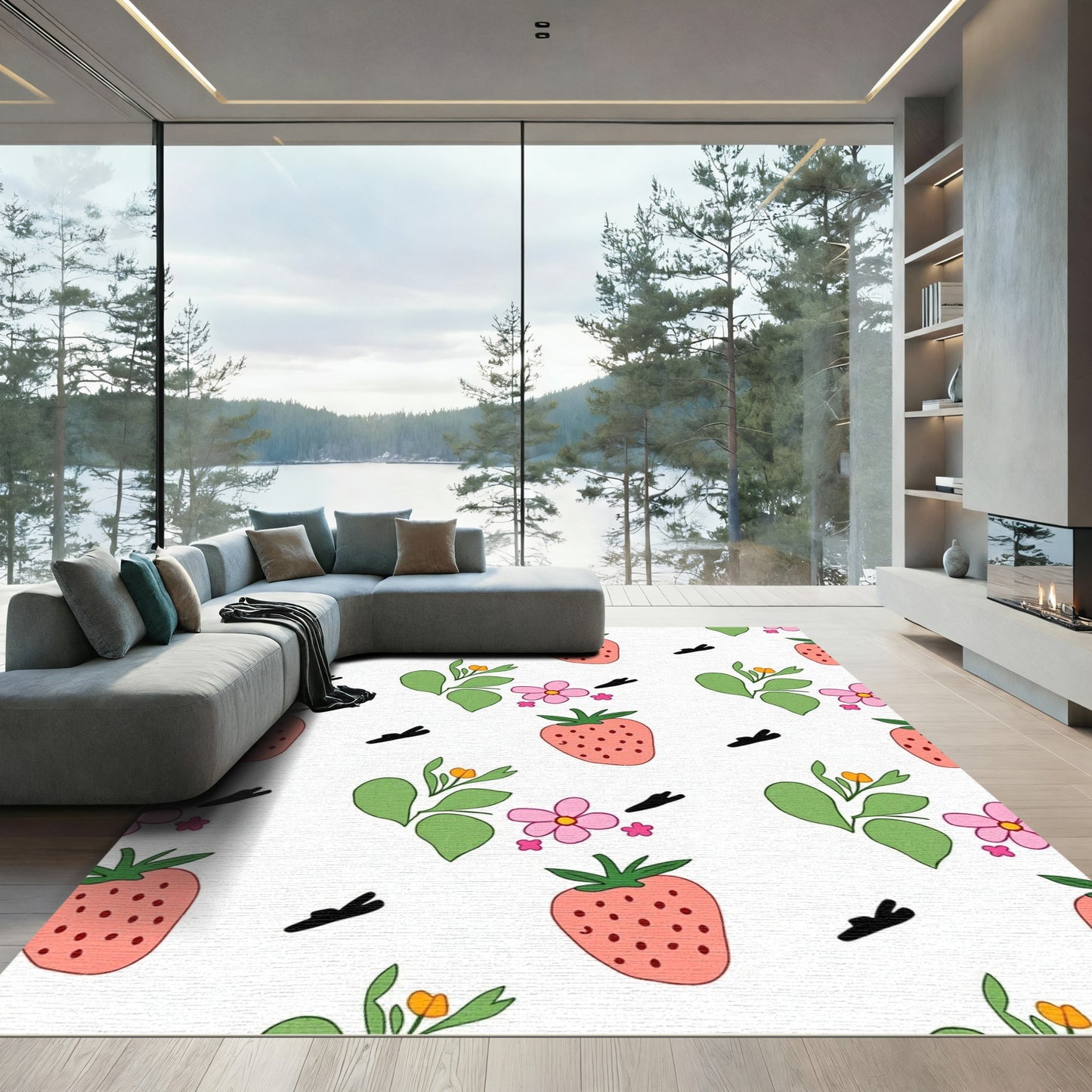 Pink Strawberry Field Floral Garland Rug