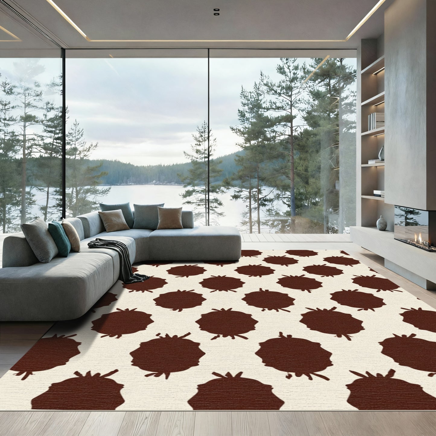 Crimson Pomegranate Rows Rug