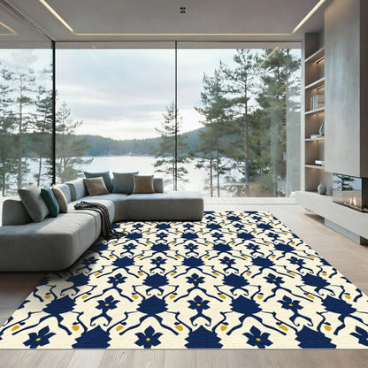 Navy Blue Floral Arch Pattern Rug