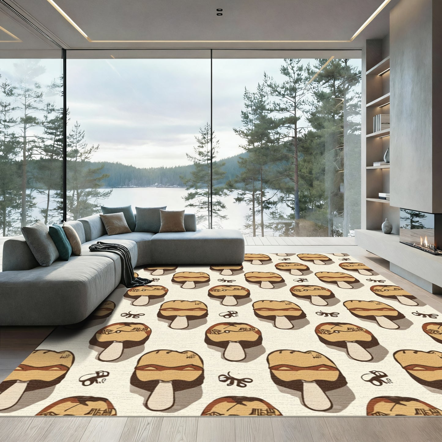 Earthy Mushroom And Swirl Motif Rug