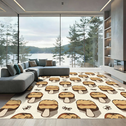 Earthy Mushroom And Swirl Motif Rug