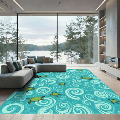 Green Turtle Ocean Swirl Rug