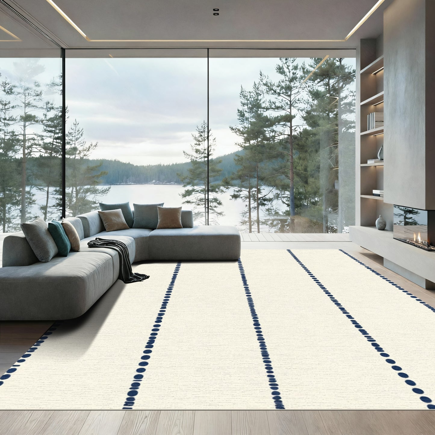 Cream Navy Vertical Dot Stripe Rug