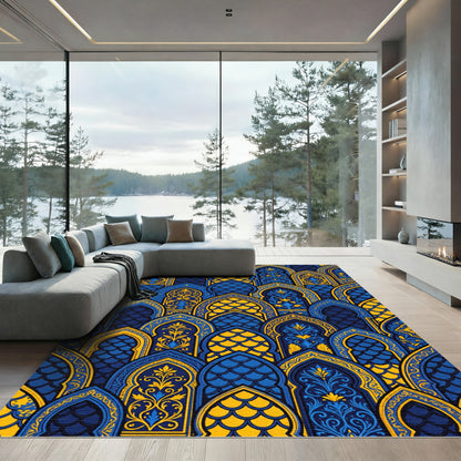 Royal Blue and Gold Arched Tapestry Rug