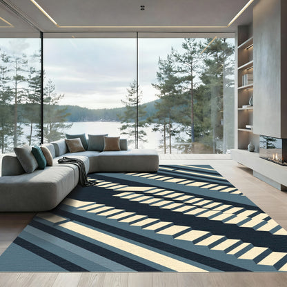 Modern Isometric Stairs Navy Cream Rug