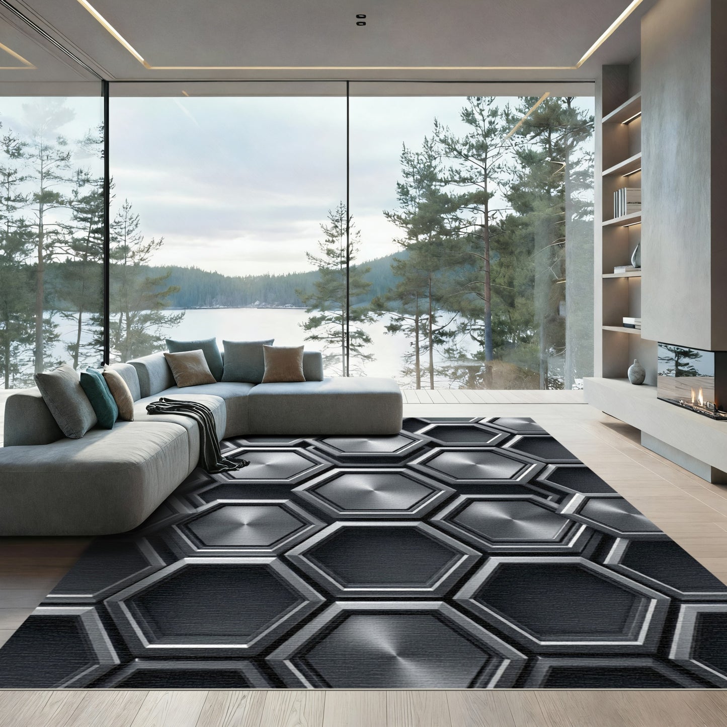 Industrial Hexagon Metal Texture Rug