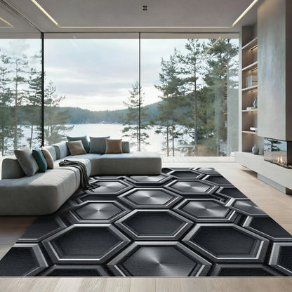 Industrial Hexagon Metal Texture Rug