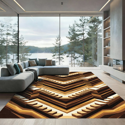 Geometric Earth Tone Staircase Abstraction Rug