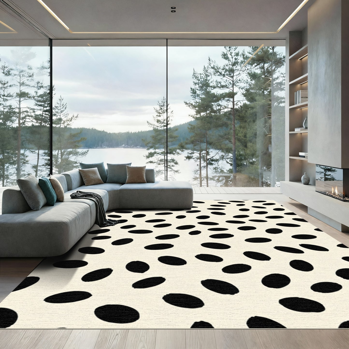 Cream Black Speckle Abstract Ovals Rug
