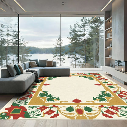 Crimson Floral Golden Border Rug