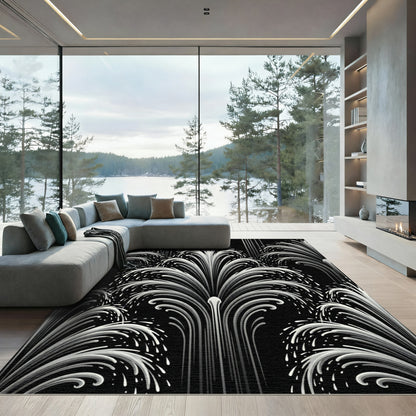 Art Deco Monochromatic Fountain Wave Area Rug