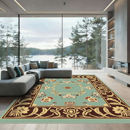 Earthy Floral Medallion Ivory Border Rug