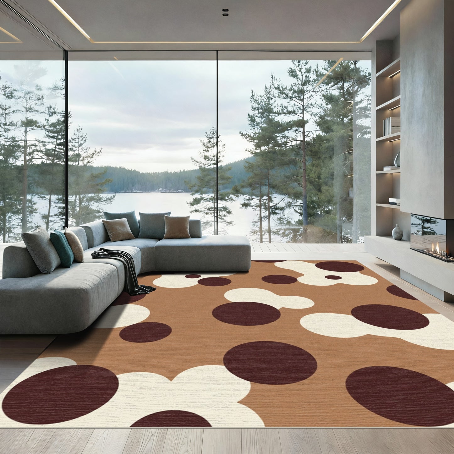 Brown Cream Spotted Abstract Circles Rug