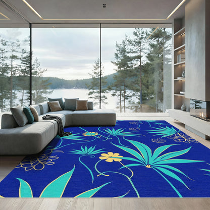 Teal Flower Vine Indigo Rug