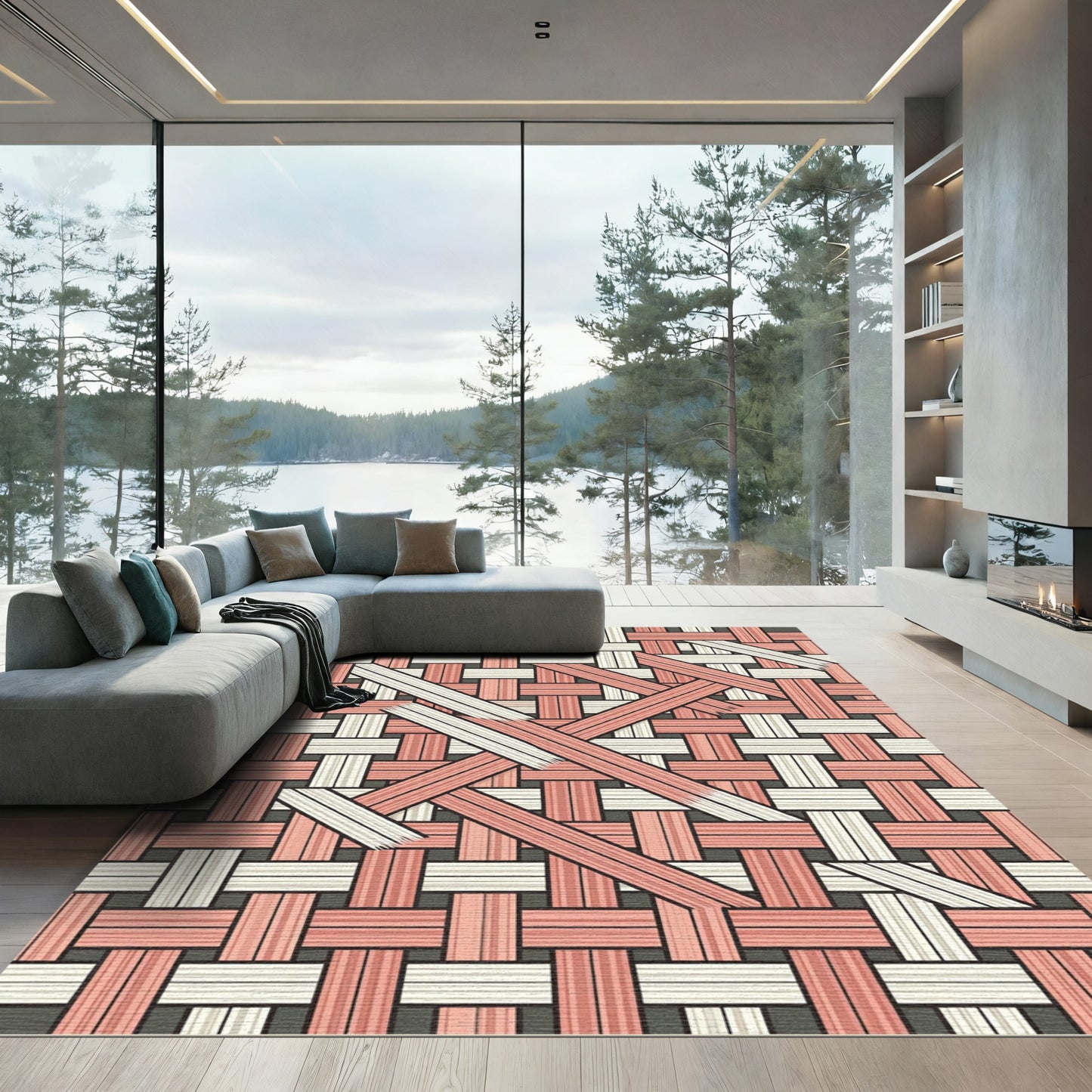 Rose Cream Woven Interlock Rug