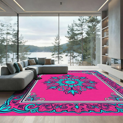 Vivid Pink Teal Mandala Frame Rug