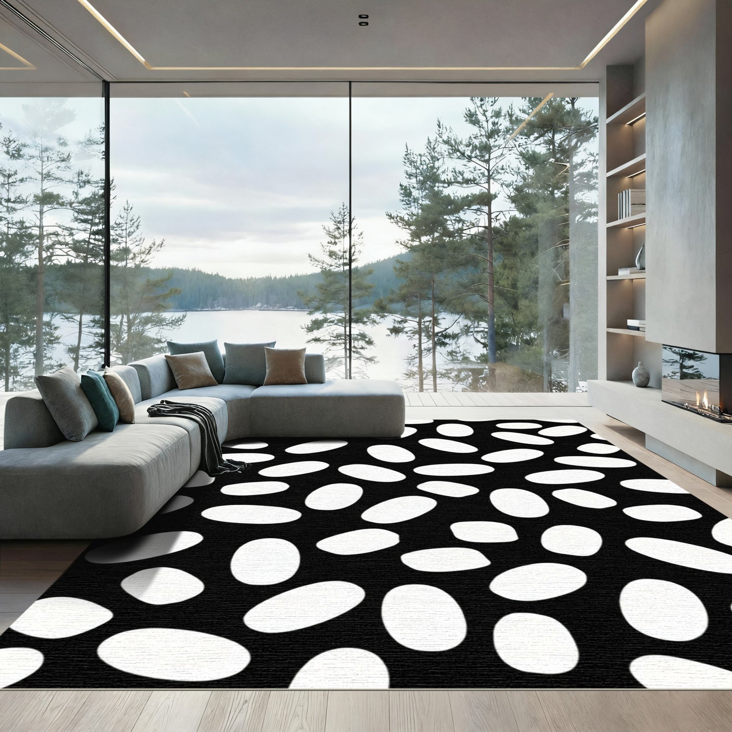 Black White Abstract Oval Scatter Rug