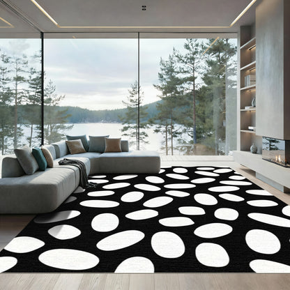 Black White Abstract Oval Scatter Rug