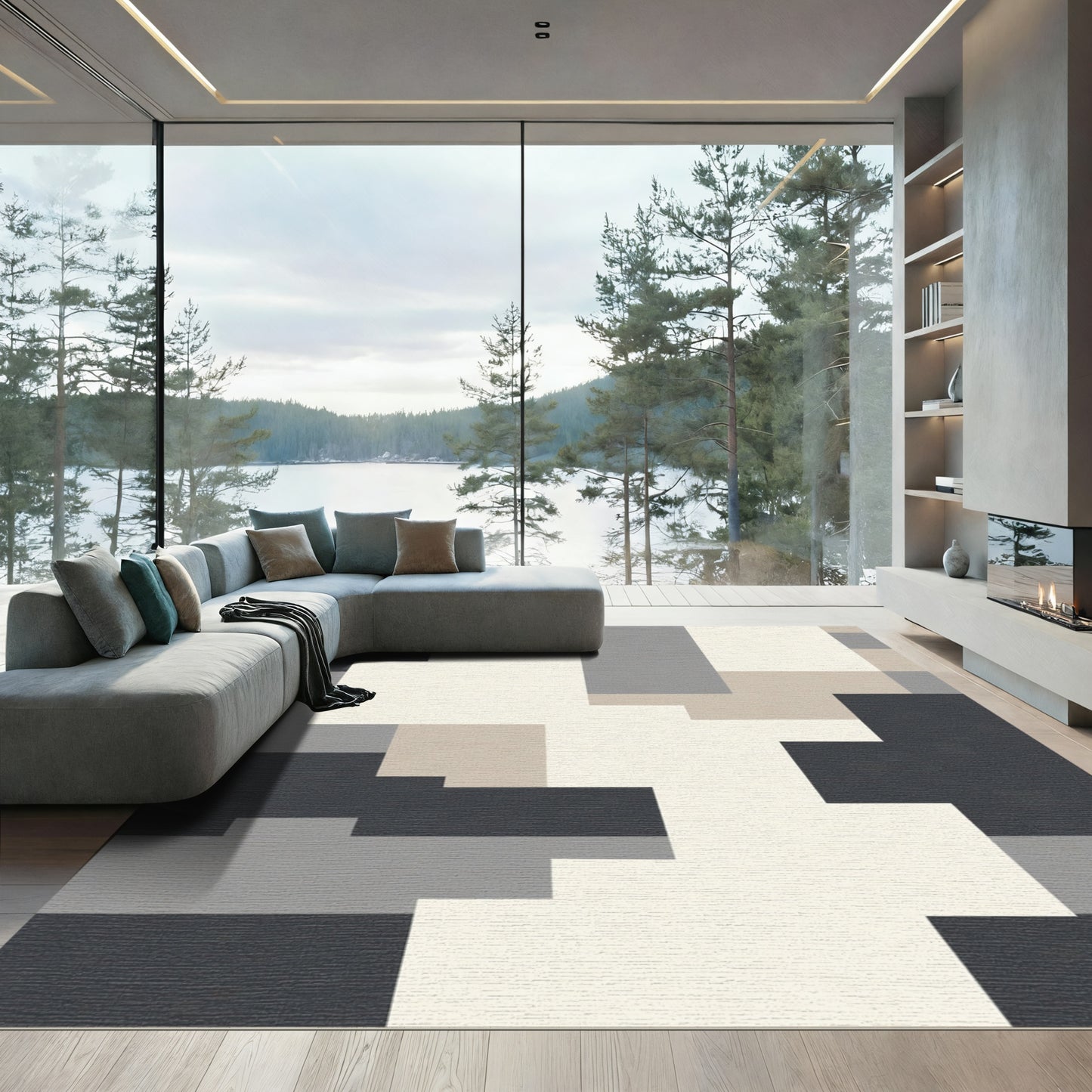 Abstract Geometric Block Arrangement Rug