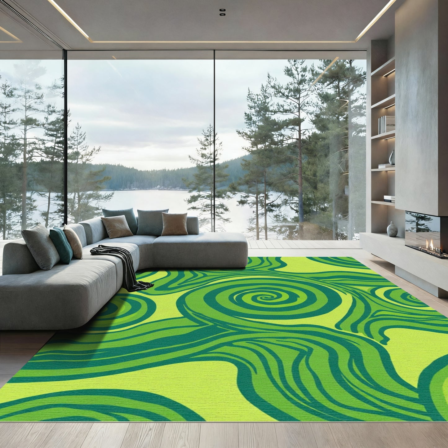 Green Swirls Abstract Wave Rug