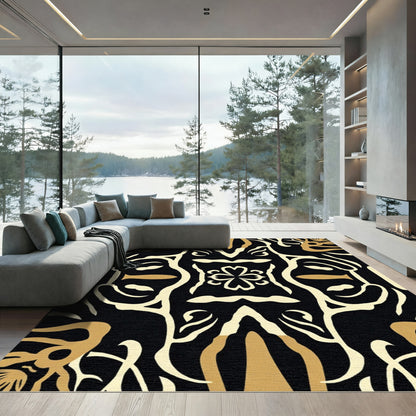 Bold Black Gold Floral Totem Rug