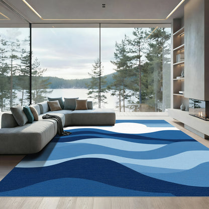 Deep Blue Ocean Waves Sunrise Rug