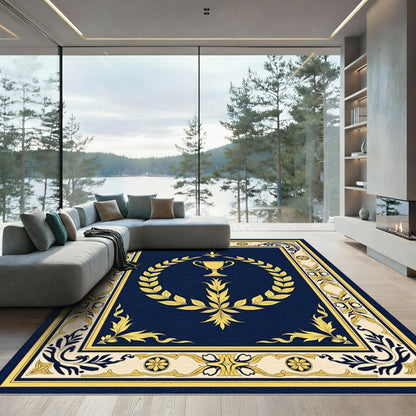 Navy Gold Laurel Wreath Trophy Rug