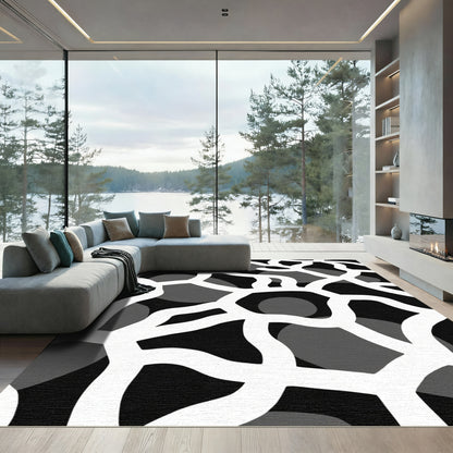 Monochrome Organic Abstract Lines Rug