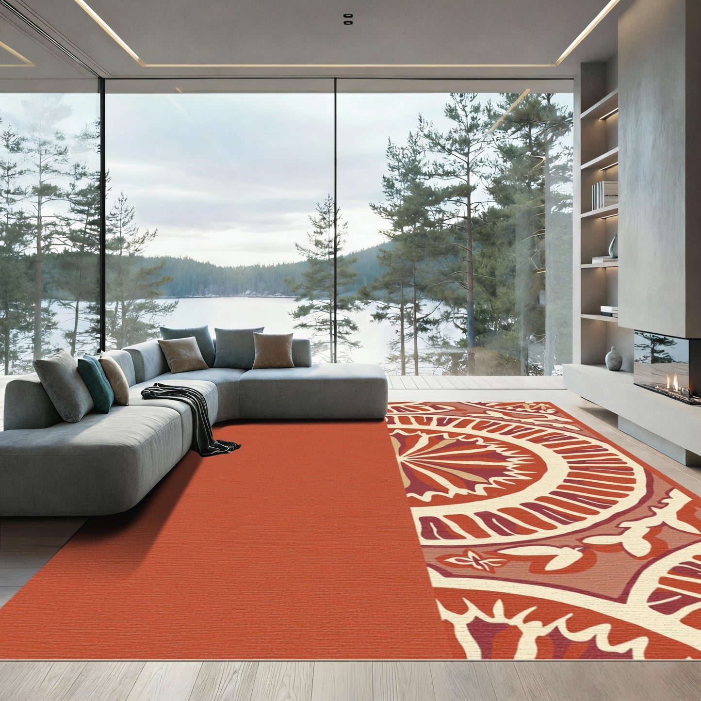 Terracotta Medallion Floral Border Rug