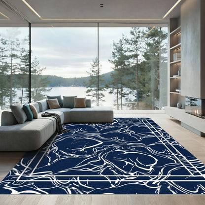 Deep Blue Swirl Abstract Art Rug