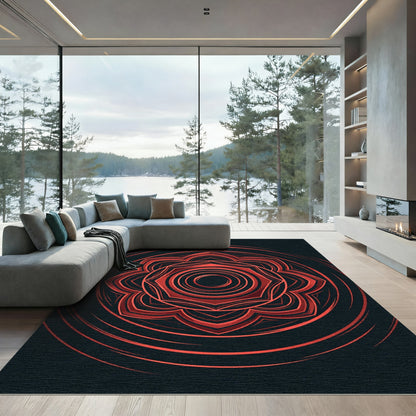 Vibrant Scarlet Concentric Medallion Rug