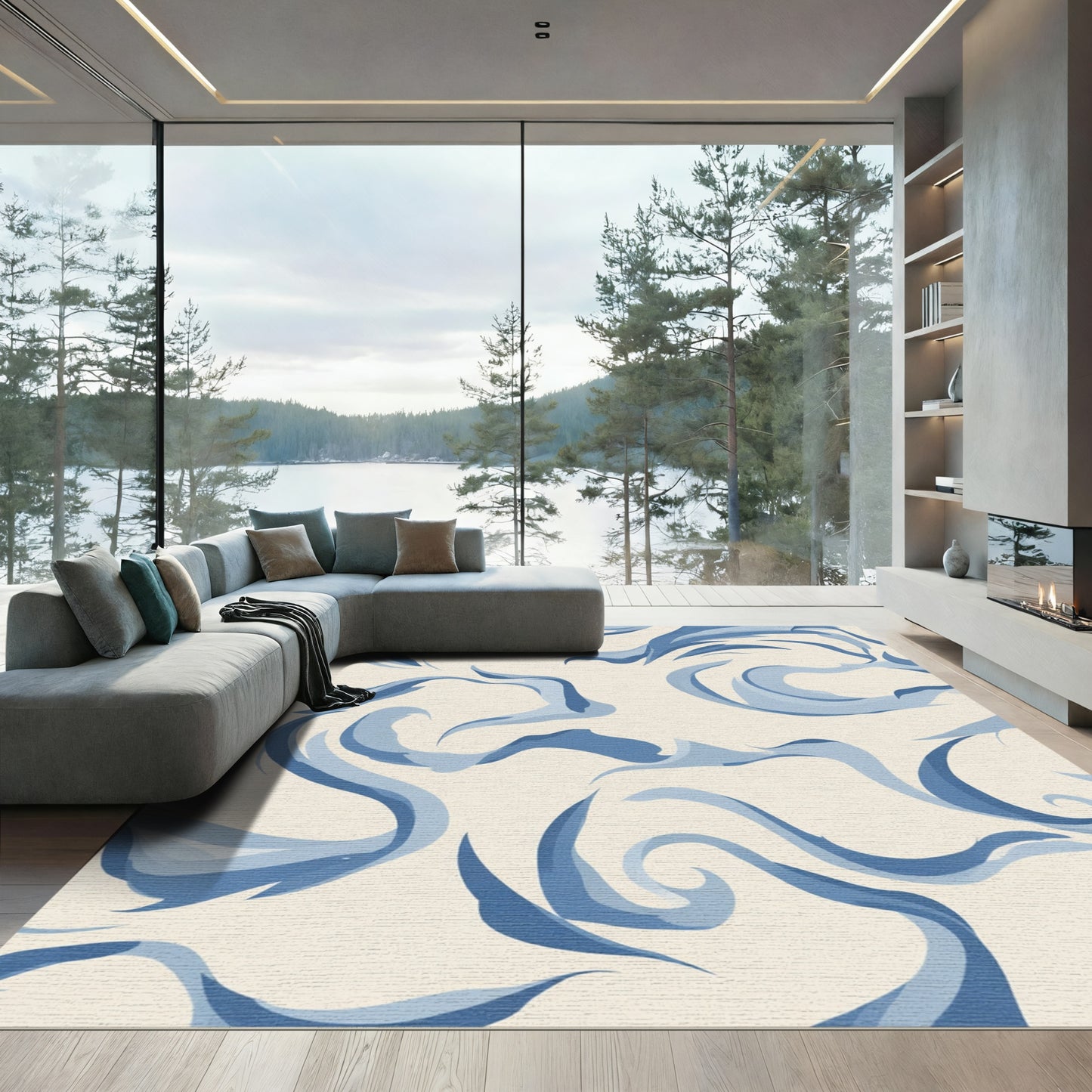 Navy Swirl Abstract Flow Rug
