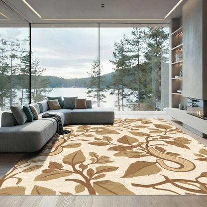 Earthy Tome Leaf Scroll Repeating Rug