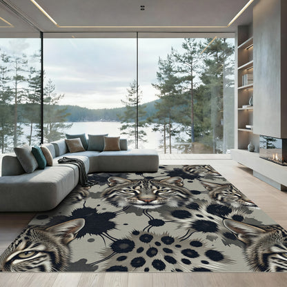 Bold Bobcat Face Ink Splatter Rug