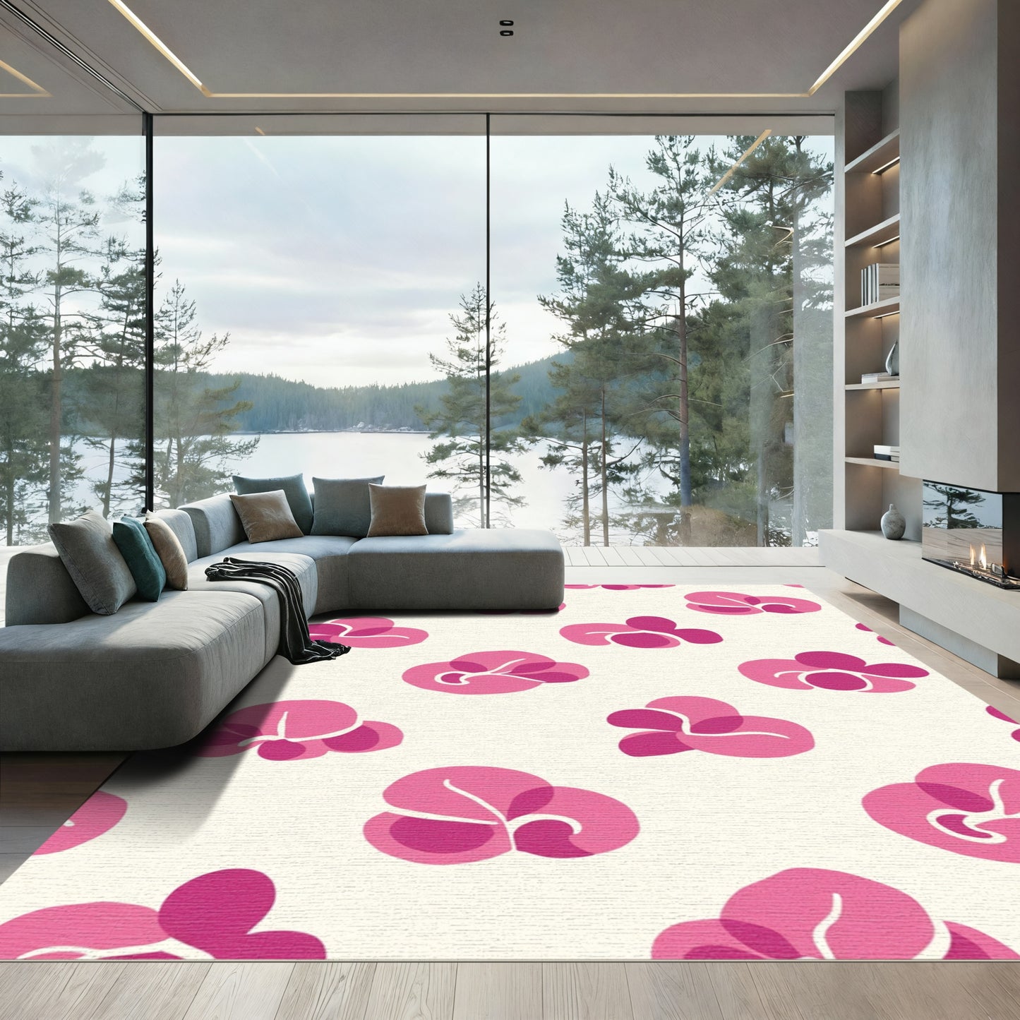 Pink Abstract Blossom Cluster Rug