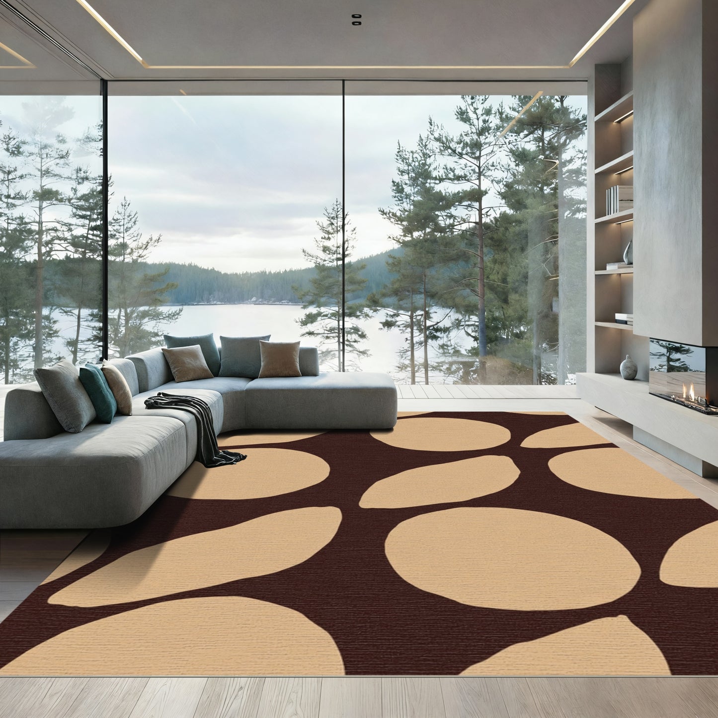 Brown Beige Organic Shape Arrangement Rug