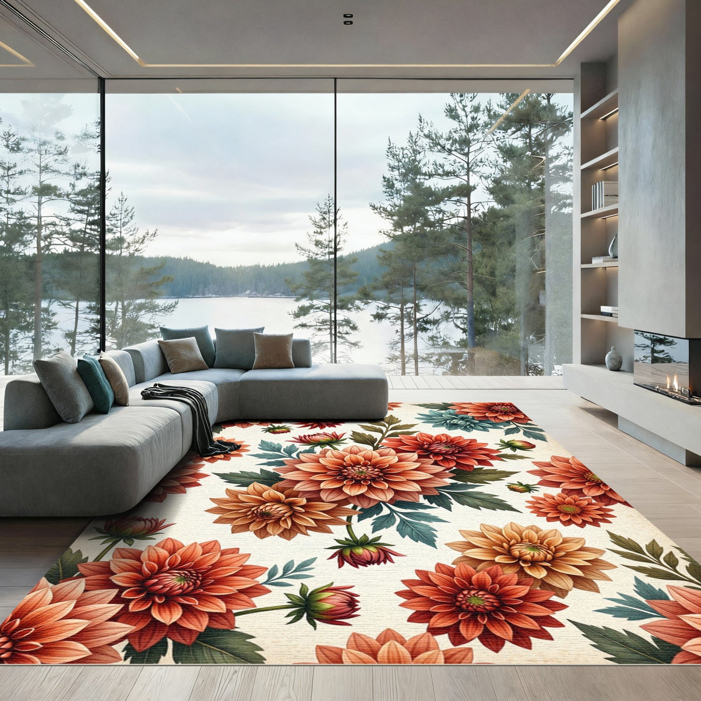 Terracotta Dahlia Floral Scatter Rug