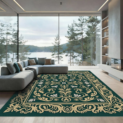 Emerald Gold Floral Acanthus Scrollwork Rug