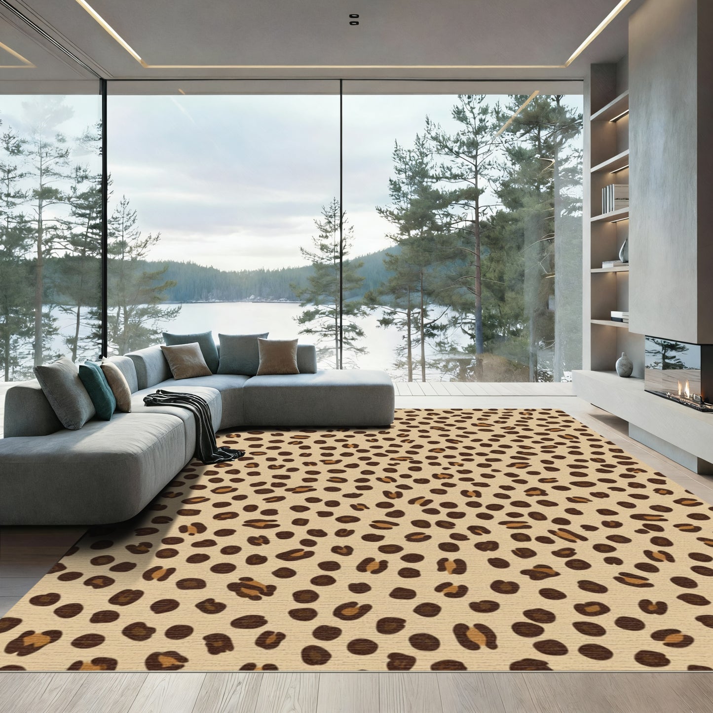 Leopard Spots Brown Tan Animal Print Rug