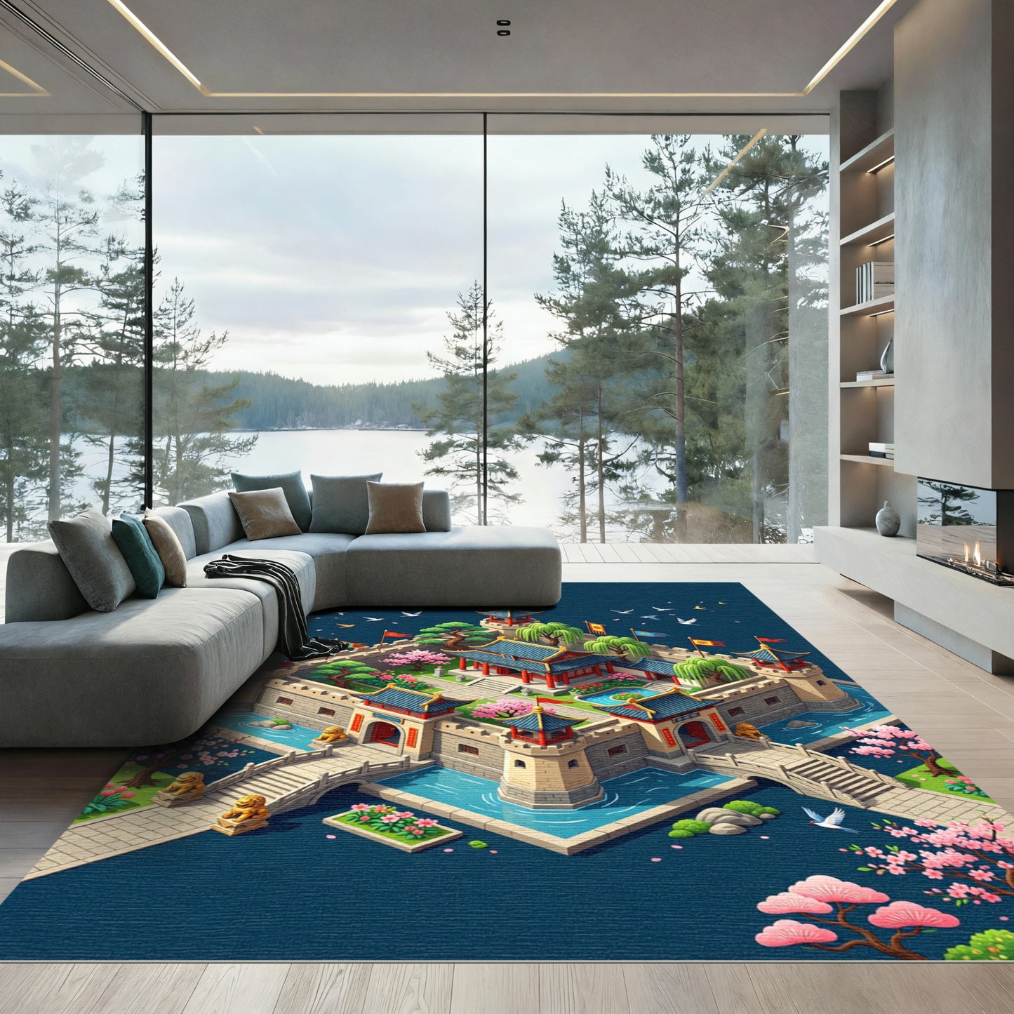 Imperial Palace Garden Isometric Illustration Rug